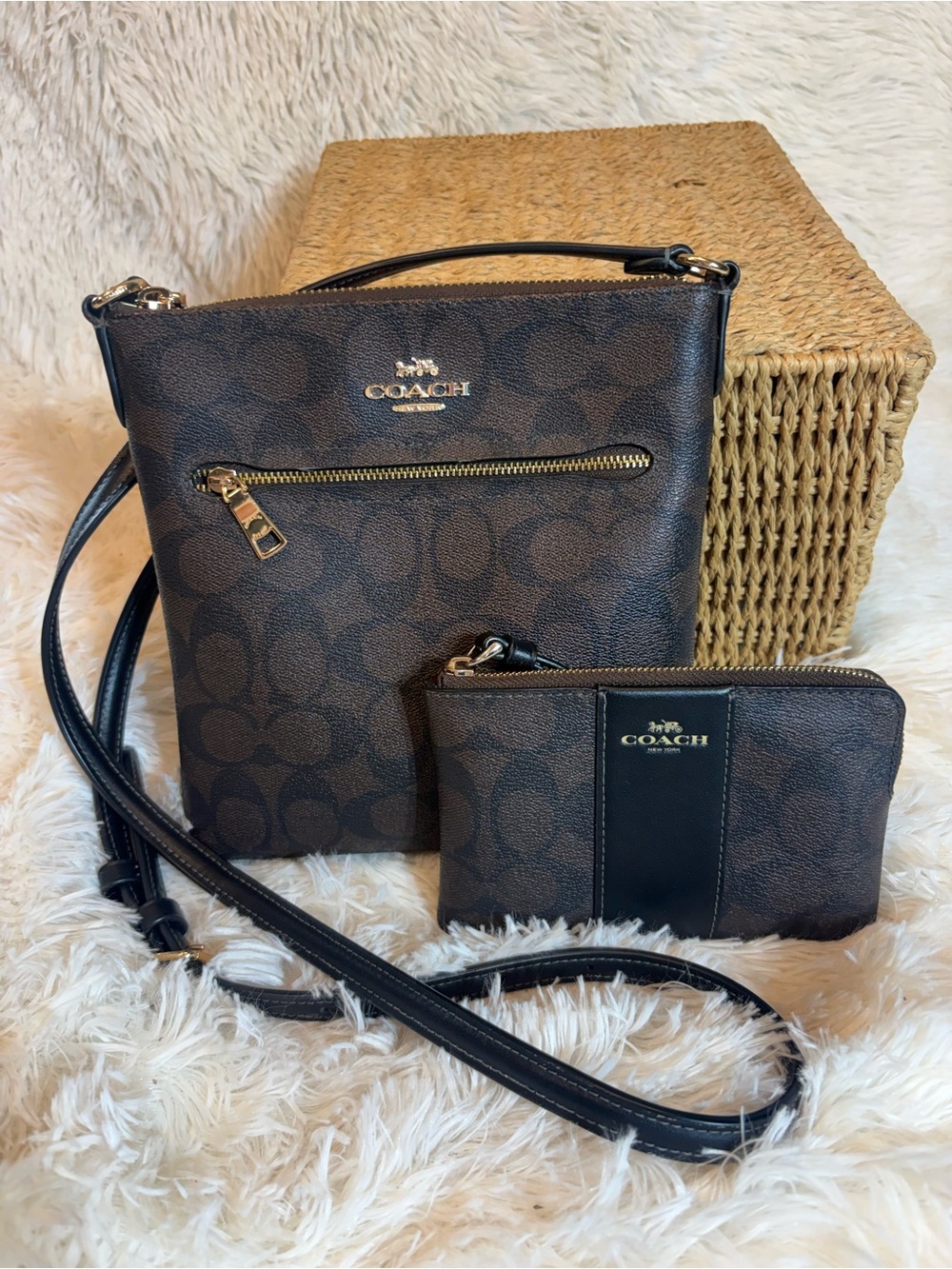 Coach Rowan File Bag & Matching Wristlet Set Signature Canvas